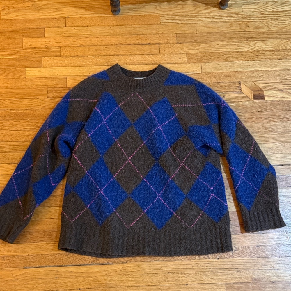 Everlane Alpaca Crewneck Brown Argyle Sweater